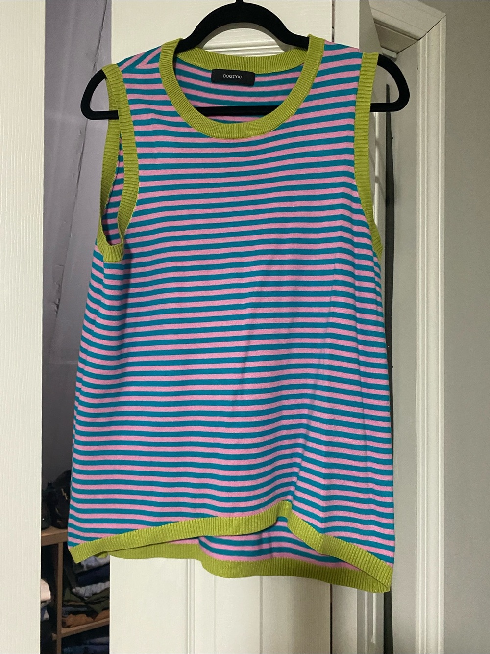 Pink & Teal Striped Tank with Lime Trim